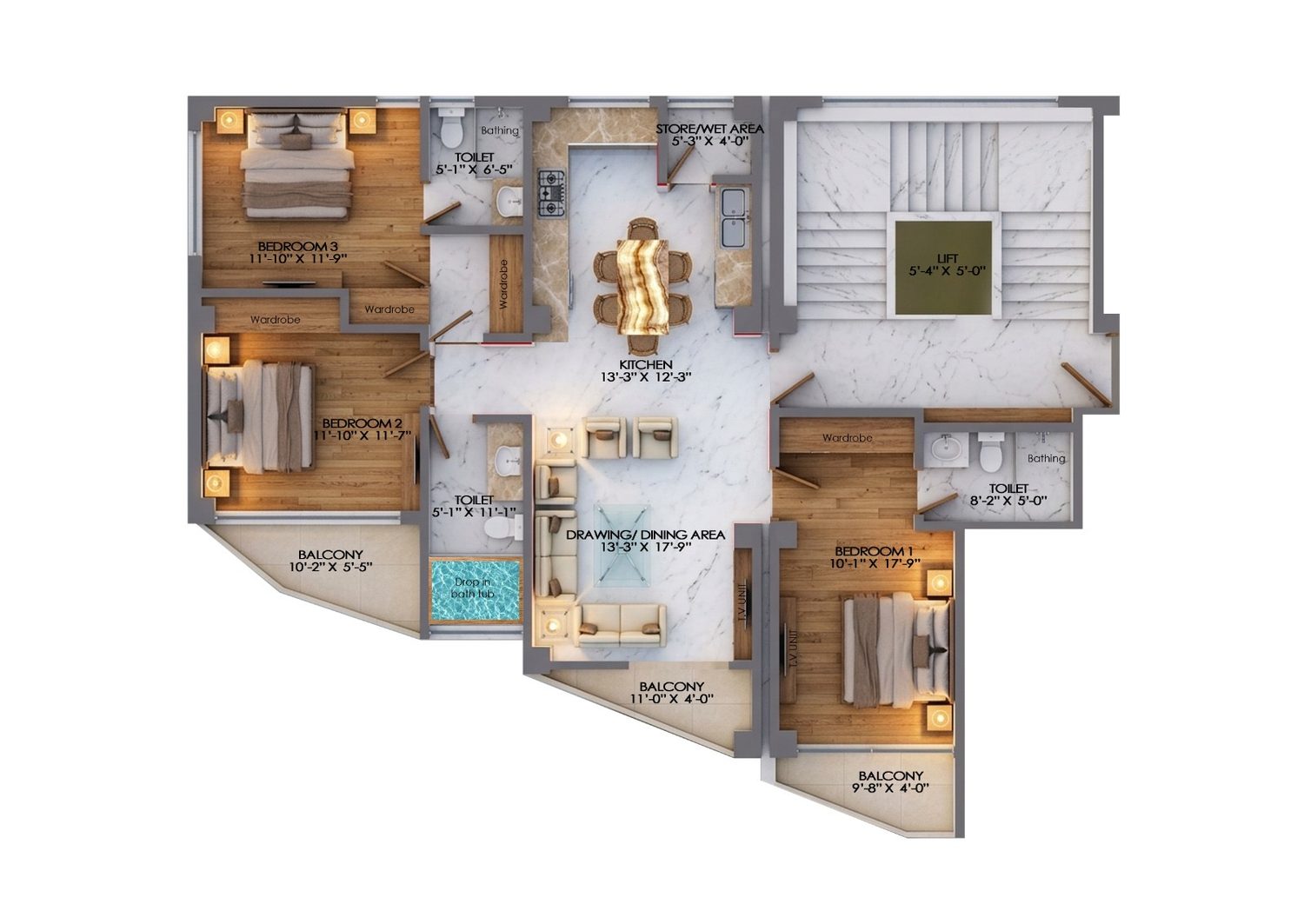 Block D — left and front forest view floor plan