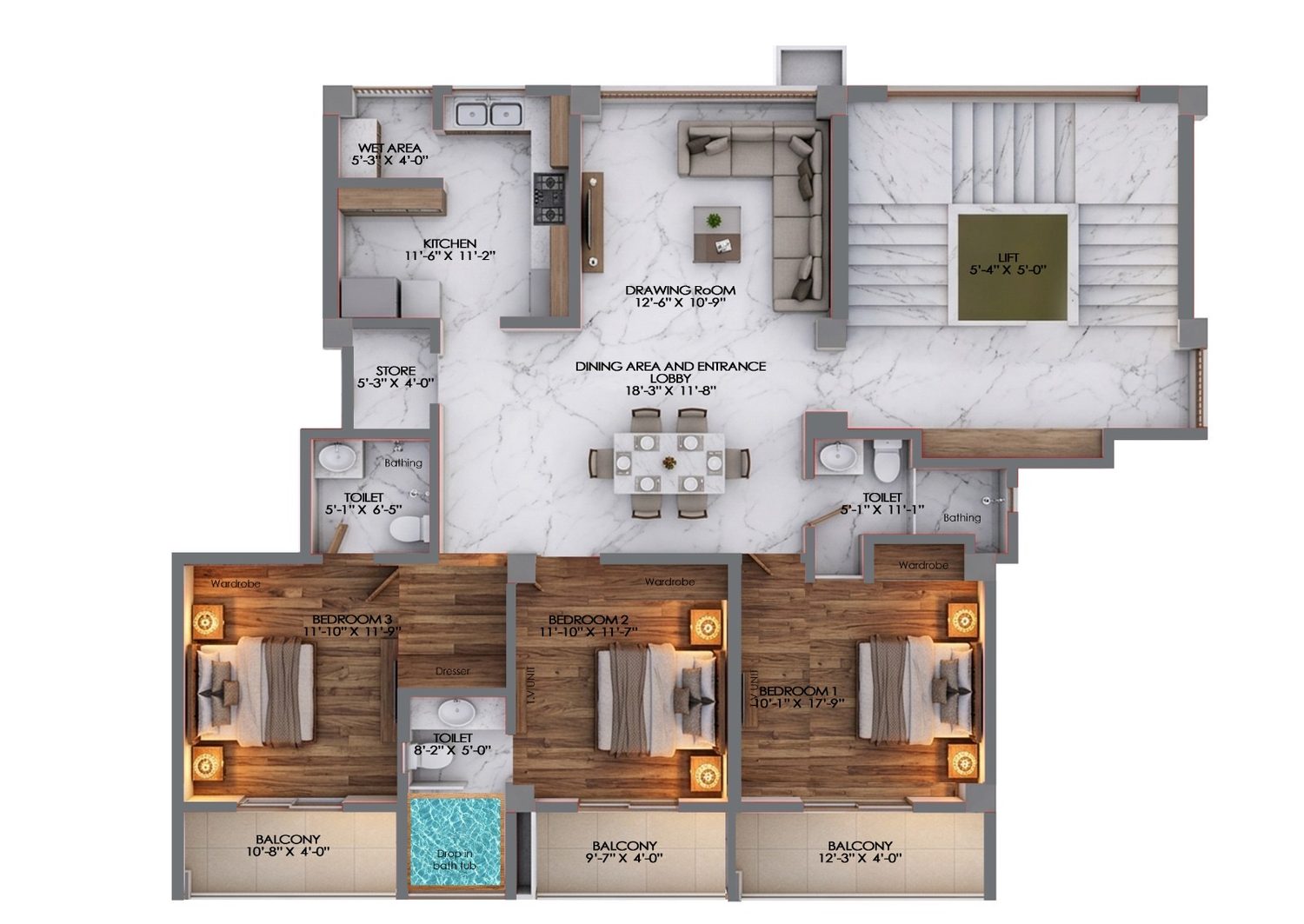 Block D — front forest view floor plan