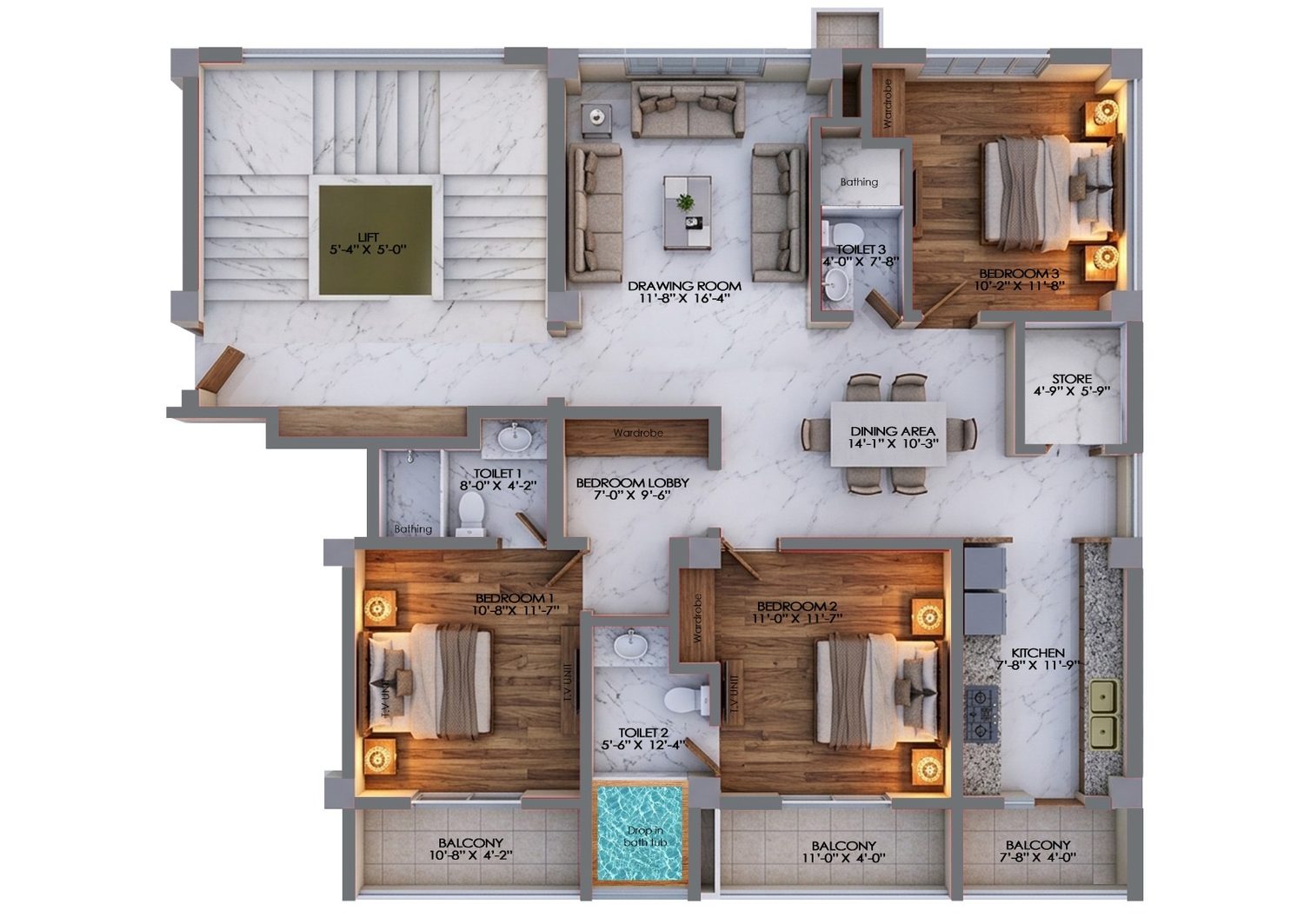 Block D — right Valley and front forest view floor plan